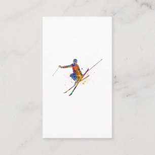 Female skier in watercolor business card