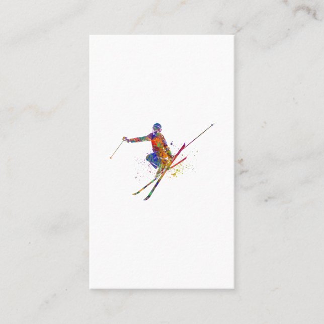 Female skier in watercolor business card (Front)
