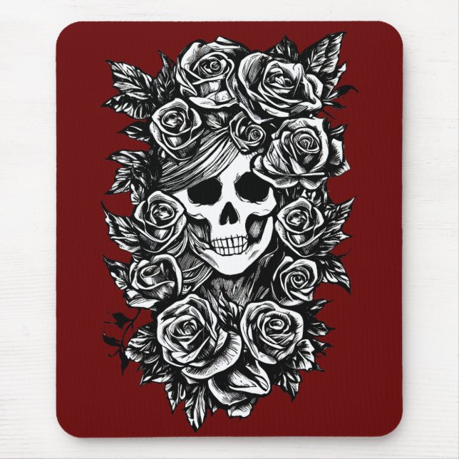 Female Skull Roses Day Of The Dead Art  Mouse Mat (Front)