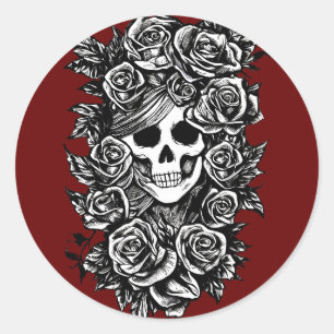 Female Skull Roses Goth Original ink drawing Art  Classic Round Sticker