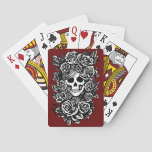 Female Skull Roses Goth Original ink drawing Art Playing Cards