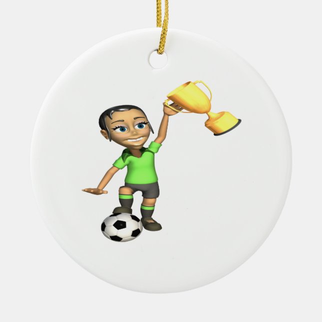 Female Soccer Champion Ceramic Tree Decoration (Front)