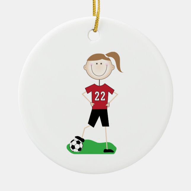 Female Soccer Player Ceramic Tree Decoration (Front)