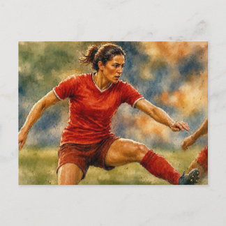 Female Soccer Player in Action, Postcard