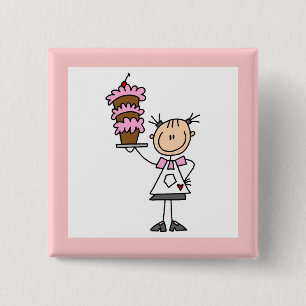 Female Stick Figure Baker 15 Cm Square Badge