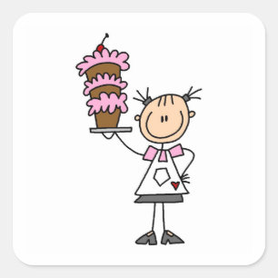 Female Stick Figure Baker Square Sticker