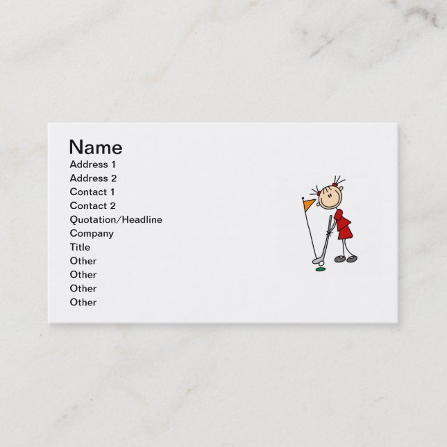 Female Stick Figure Golfer Business Card (Front)