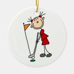 Female Stick Figure Golfer Ceramic Tree Decoration