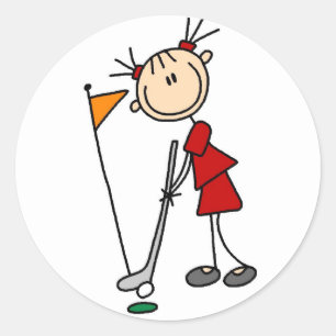 Female Stick Figure Golfer Classic Round Sticker