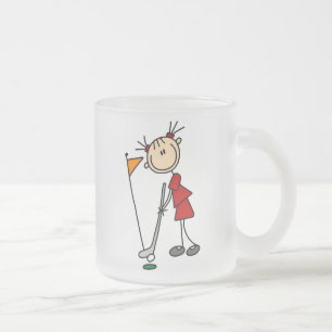 Female Stick Figure Golfer Frosted Glass Coffee Mug