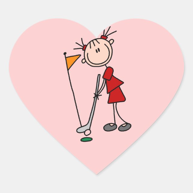 Female Stick Figure Golfer Heart Sticker (Front)