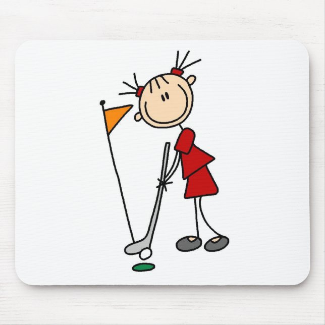 Female Stick Figure Golfer Mouse Mat (Front)