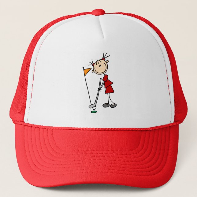 Female Stick Figure Golfer Trucker Hat (Front)