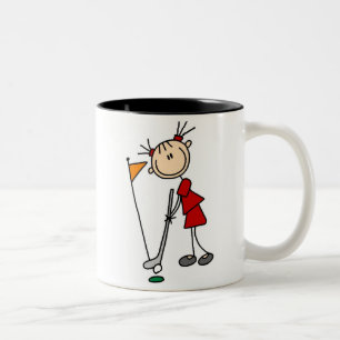 Female Stick Figure Golfer Two-Tone Coffee Mug