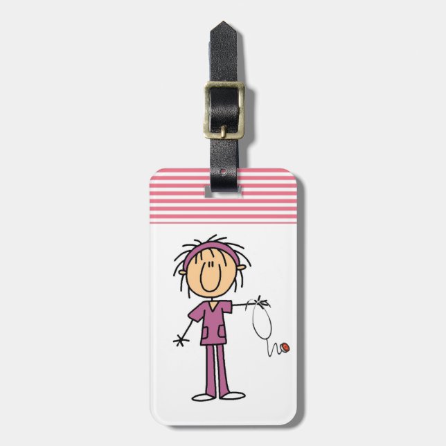 Female Stick Figure Nurse Luggage Tag (Front Vertical)