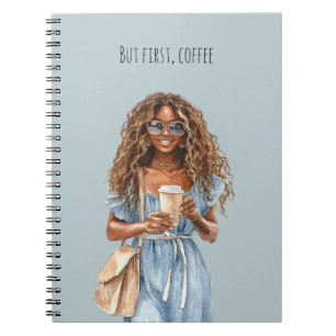 Female Sunglasses Blue Dress But First, Coffee Notebook