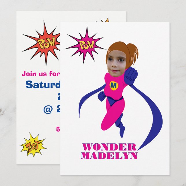 Female Superhero Pink Woman Custom Photo Template (Front/Back)