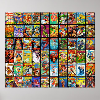 Female Superhero Vintage Comic Book Collection Pat Poster