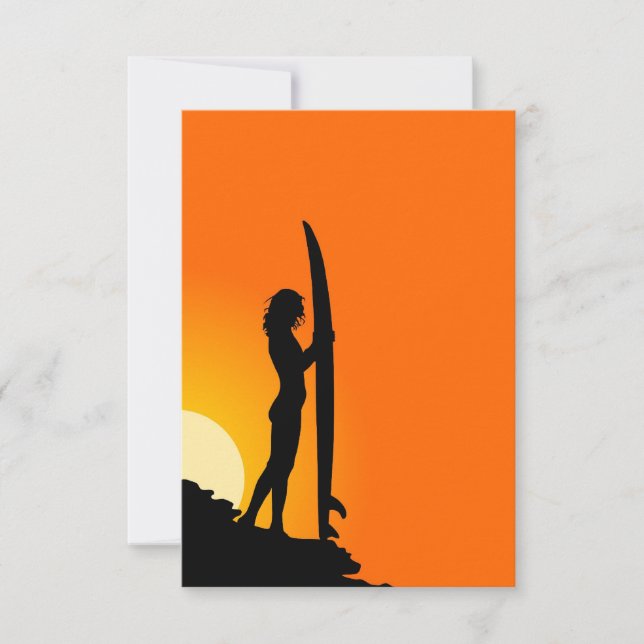 Female surfer at sunset. Orange/Black (Front)