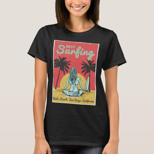 Female Surfer Black s Beach San Diego California T-Shirt (Front)