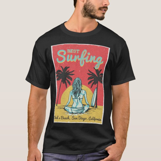 Female Surfer Black s Beach San Diego California T-Shirt (Front)