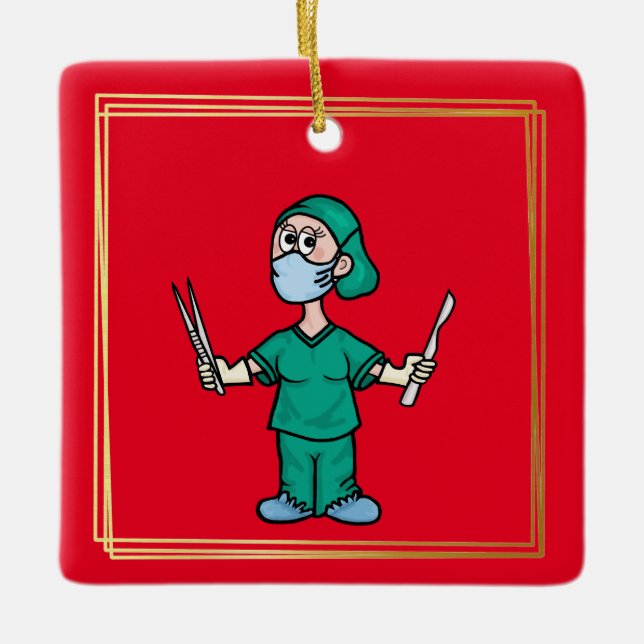 Female Surgeon Christmas Ornament (Front)
