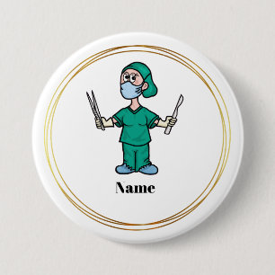Female Surgeon with Tools Name Button