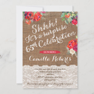 Female Surprise 65th Birthday Invites, Red Roses Invitation