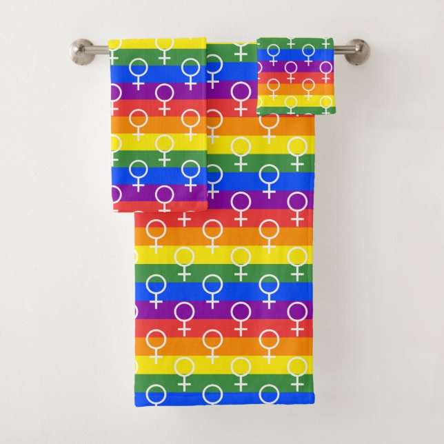 Female Symbol Rainbow Pattern Bath Towel Set (Insitu)