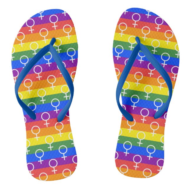 Female Symbol Rainbow Pattern Flip Flops (Footbed)