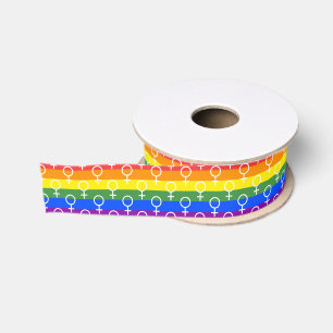 Female Symbol Rainbow Pattern Grosgrain Ribbon
