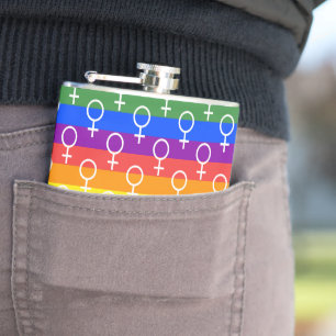 Female Symbol Rainbow Pattern Hip Flask