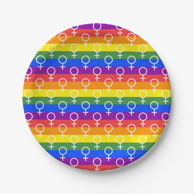 Female Symbol Rainbow Pattern Paper Plate (Front)