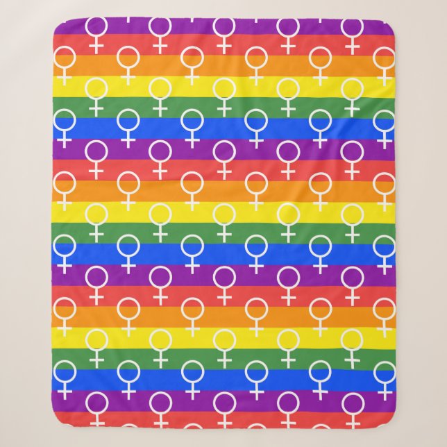 Female Symbol Rainbow Pattern Sherpa Blanket (Front)