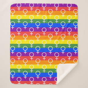 Female Symbol Rainbow Pattern Sherpa Blanket
