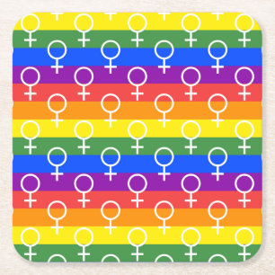 Female Symbol Rainbow Pattern Square Paper Coaster