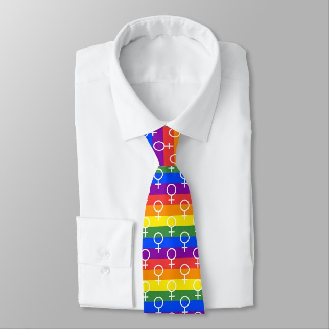 Female Symbol Rainbow Pattern Tie (Tied)