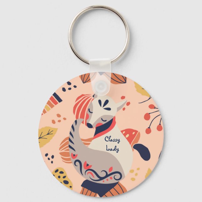 Female Teacher Gift CLASSY LADY Hygge Fox Key Ring (Front)