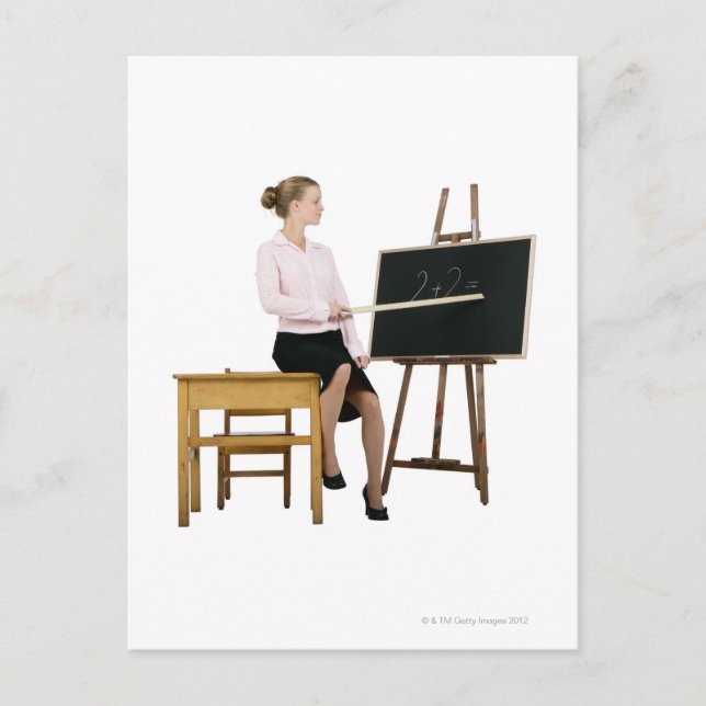 Female Teacher Pointing Ruler at Chalkboard Postcard (Front)