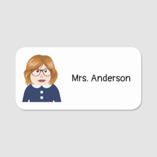 Female Teacher with Glasses Custom Name Tag