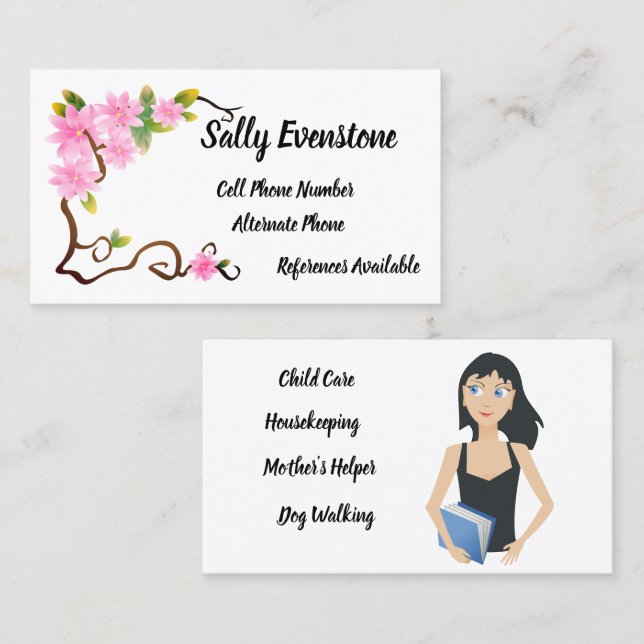 Female Teenager Will Work Business Card (Front/Back)