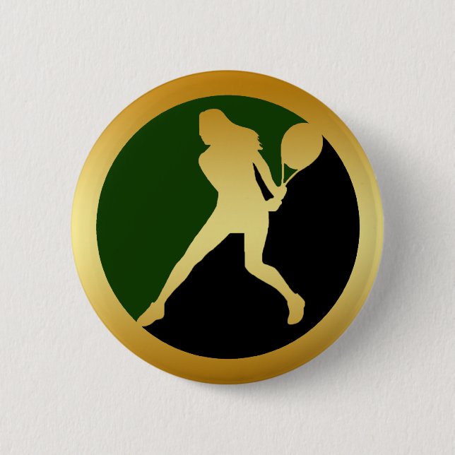 FEMALE TENNIS PLAYER 6 CM ROUND BADGE (Front)