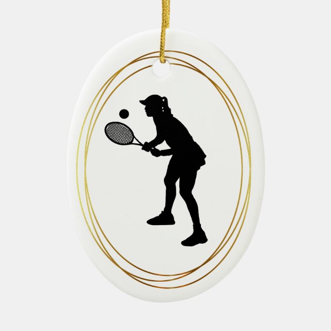 Female Tennis Player Silhouette Christmas Ornament (Front)