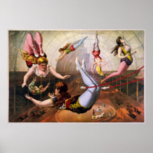 Female trapeze acrobats at circus poster