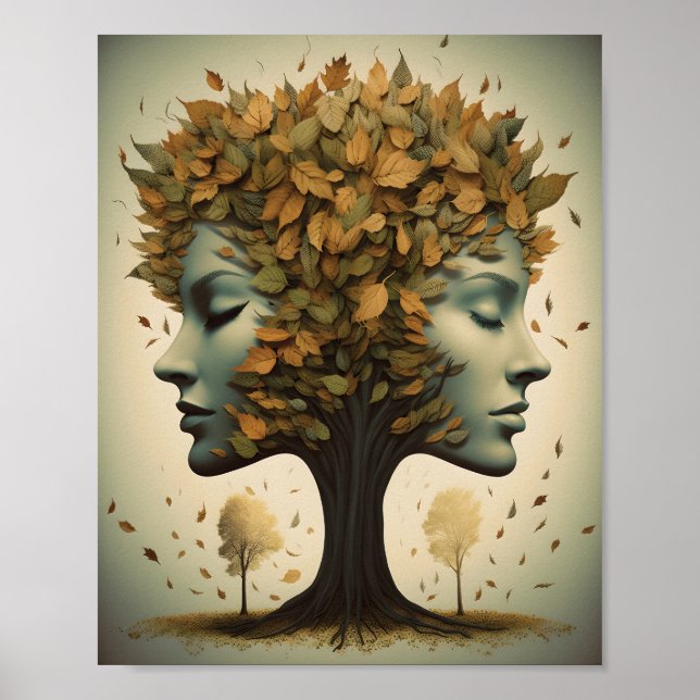 Female Tree Faces With Leaves Blowing Poster (Front)