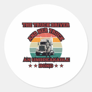 Female Trucker Strong Road Bond Pride Power Design Classic Round Sticker