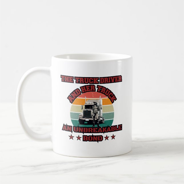 Female Trucker Strong Road Bond Pride Power Design Coffee Mug (Left)