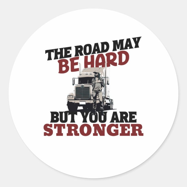 Female Trucker Strong Road Resilient Journey Pride Classic Round Sticker (Front)
