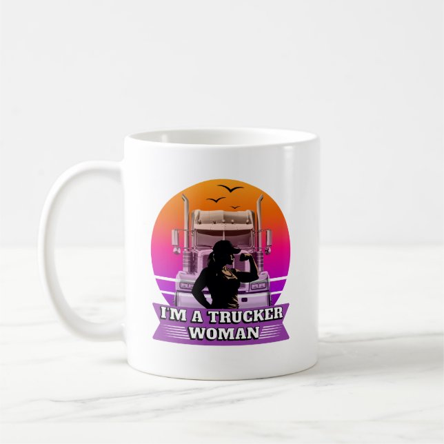 Female Trucker Woman Strength Power Road Pride Coffee Mug (Left)