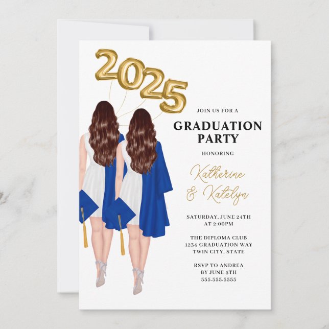 Female Twins Graduation Party Invitation (Front)